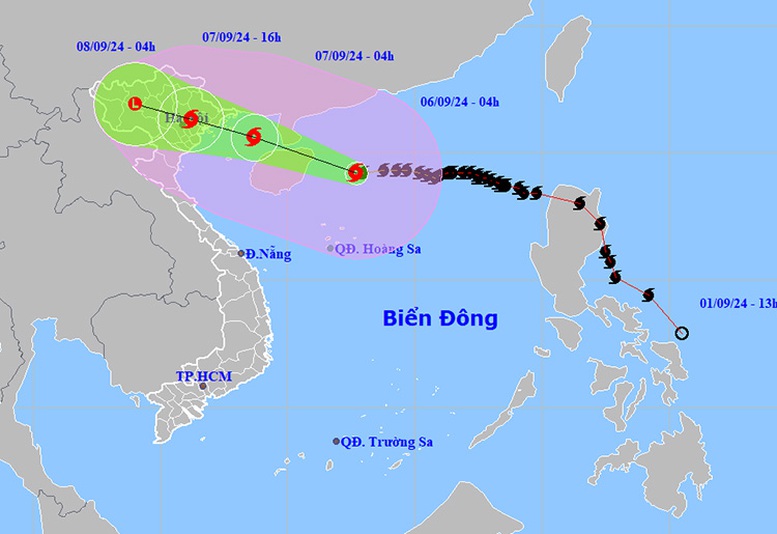 Bão số 3 (Yagi) mạnh cấp 16, di chuyển 20 km/giờ theo hướng tây